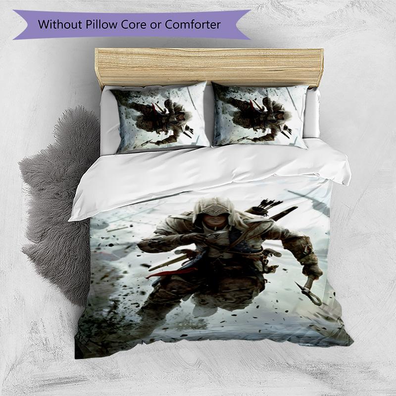3er Set Bettwäsche mit Assassin's Creed Design - HD-bedruckte Bettwäsche mit 1 Bettbezug und 2 Kissenbezügen - Perfekt für Zuhause und Wohnheim-Dekoration