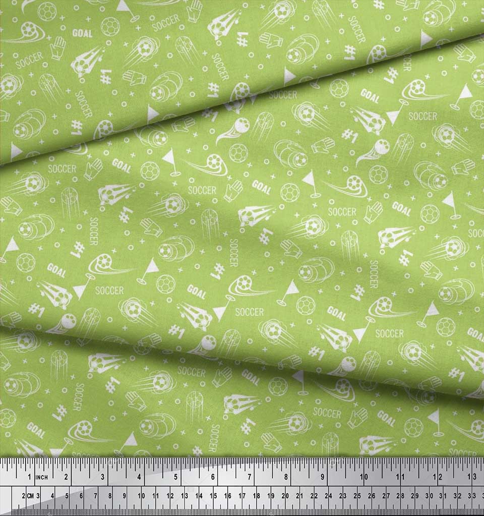 Soimoi Japan Crepe Satin Fabric Geometric Sign,Flag & Football Sports Fabric Prints By Metre 42 Inch