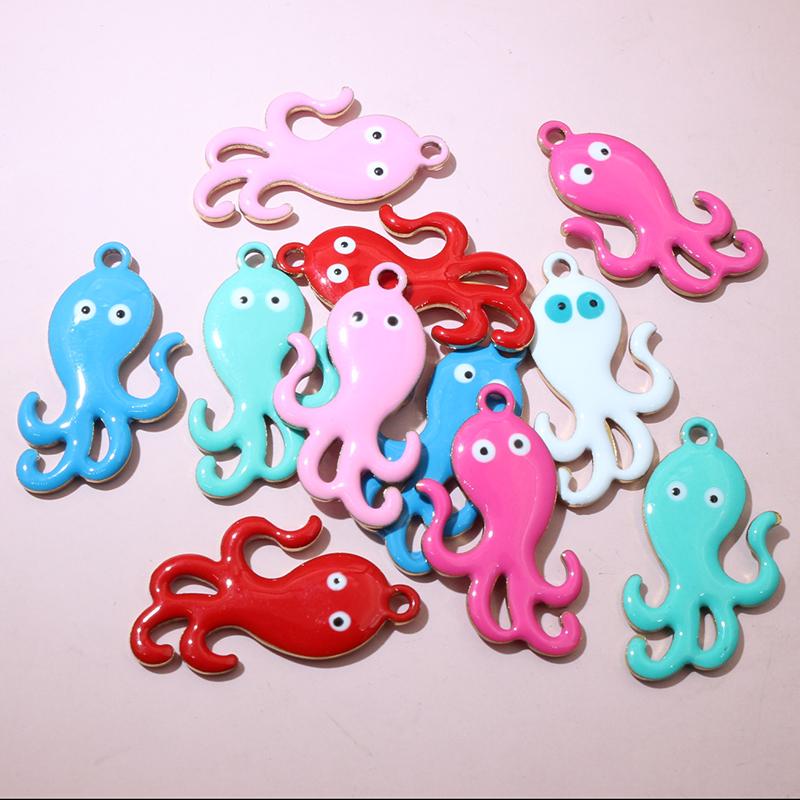 10pcs 28x15mm Enamel Octopus Charms Pendant Stainless Steel DIY Jewelry Making Accessories Findings for Necklace Earrings