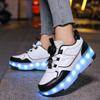 Kid's Rotating Button Wear Quick Four Wheel Running Shoes with Wheels Sports Shoes USB Charging LED Light Sports Shoes Girls Roller Skates