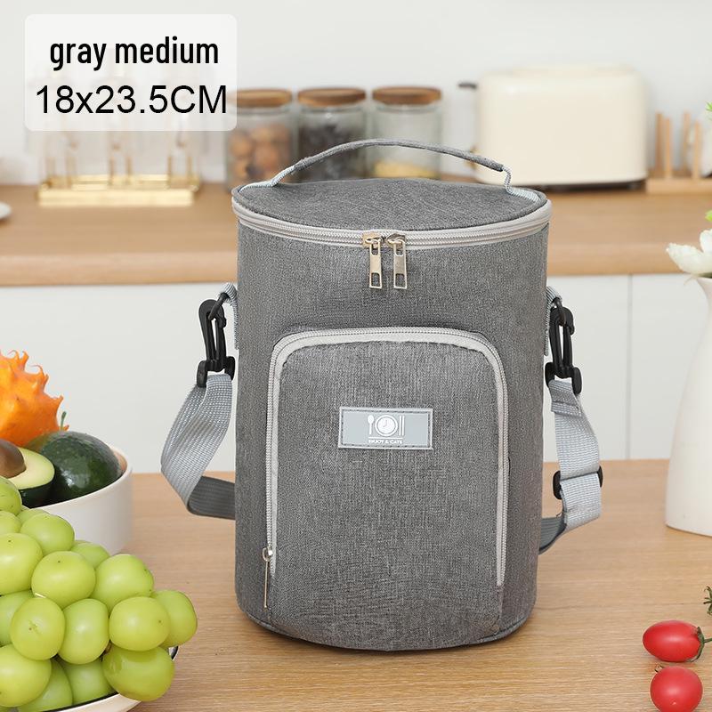 Round Insulated Oxford Cloth Lunch Bag - Aluminum Foil Lined Handbag for Students & Office Workers