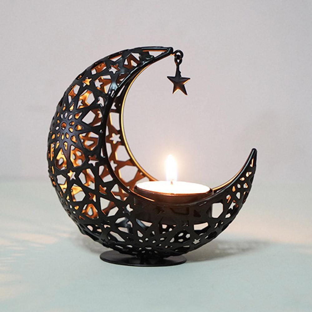 Moon Shape Candle Holder Iron Art Hollow Aromatherapy Furnace Decorative Home Craft Candlestick