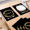 1PC Home Decor Black Gold Letter Printing Linen Placemat for Dining Table Drink Coaster Home Decoration Modern Kitchen Cup Pads