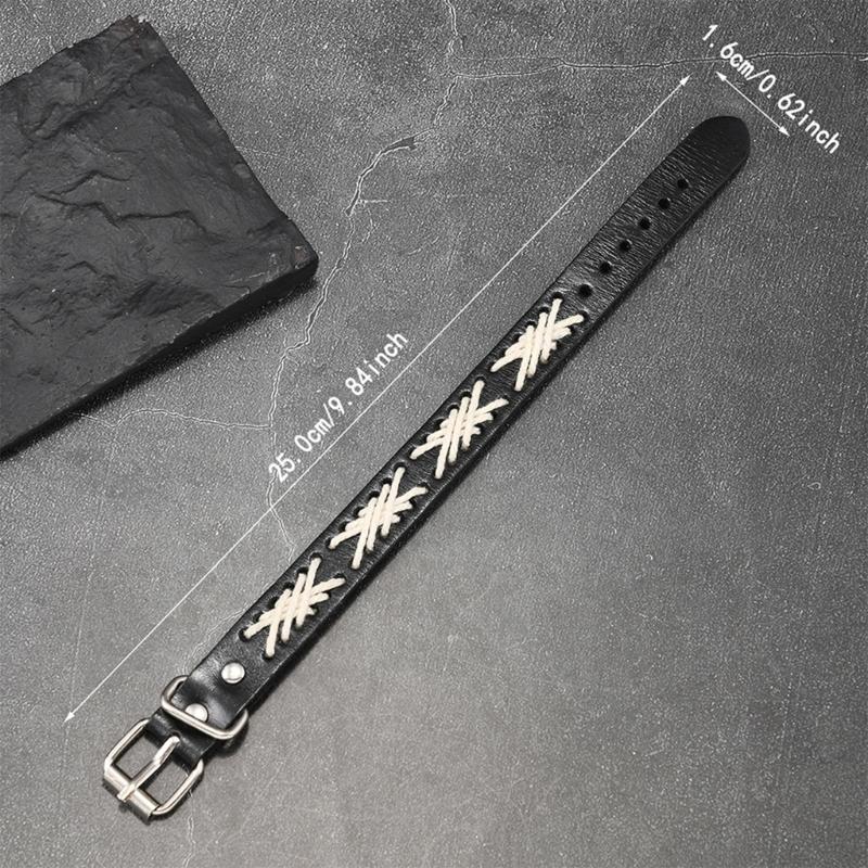 Adjustable Black Leather Bracelet Handcrafted With Wax Cord And Alloy Parts Creative Wristband For Men And Women