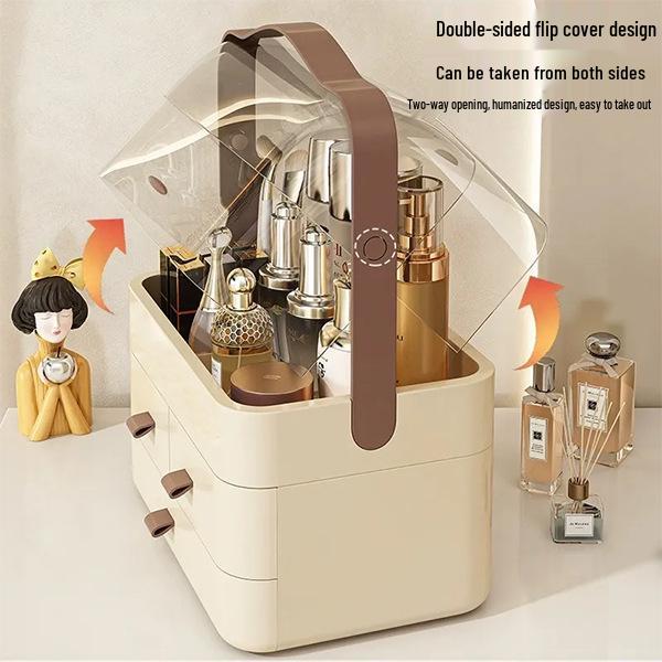 Compact Skincare Cosmetics Organizer: Handheld, Dustproof Drawer Rack for Desktop Storage