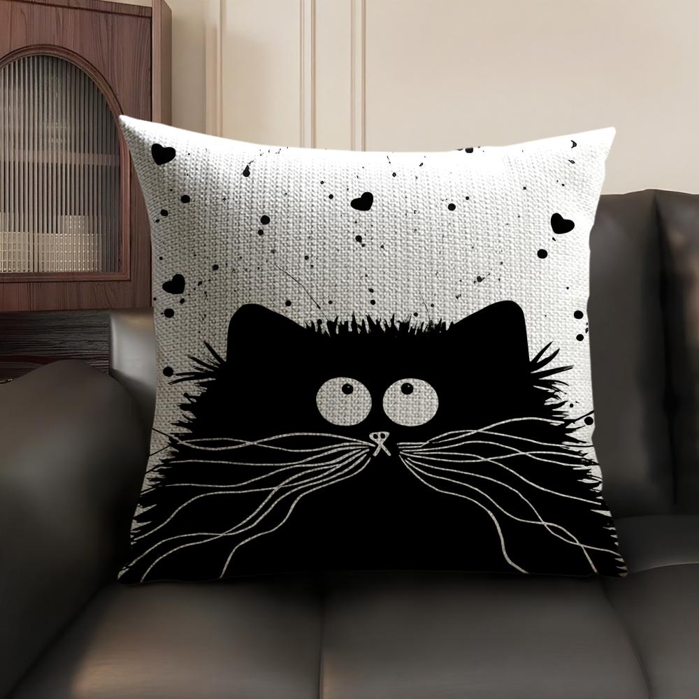 

Милая кошка мультяшная наволочка Натуральный лен Органическая ткань Двусторонняя печать Диван Домашний декор Дышащая Экологически 30x30cm