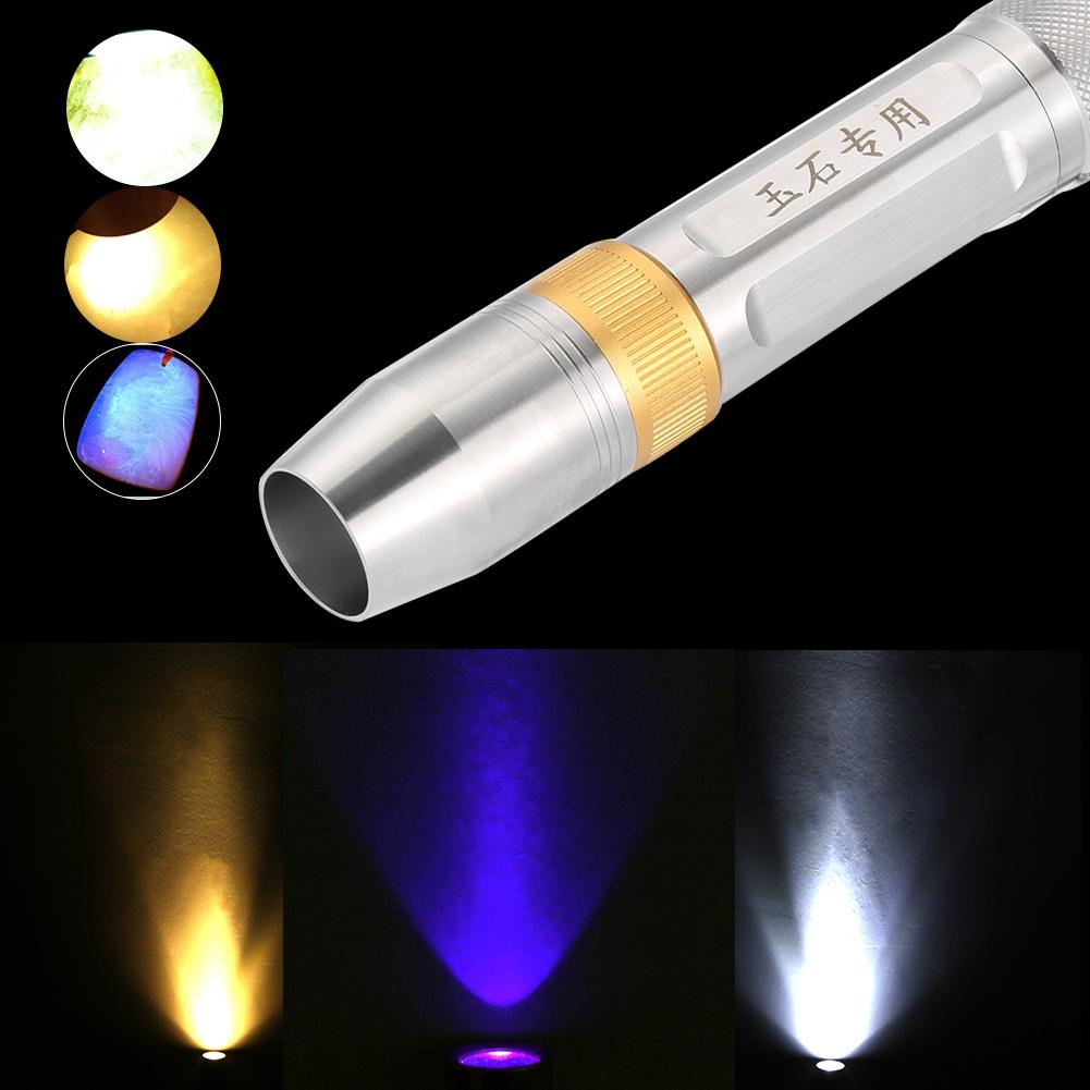 3 Farben Ultraviolett UV Weiß Gelb Taschenlampe Fackel Lampe Handheld Licht Für Jade Geld Test