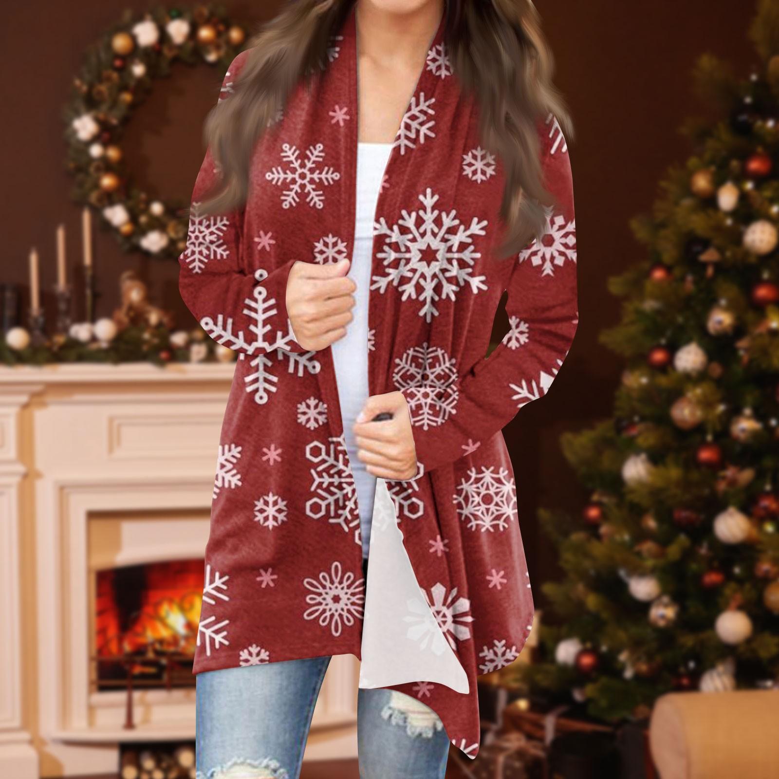

Женская модная повседневная куртка-кардиган средней длины с рождественским принтом L винный