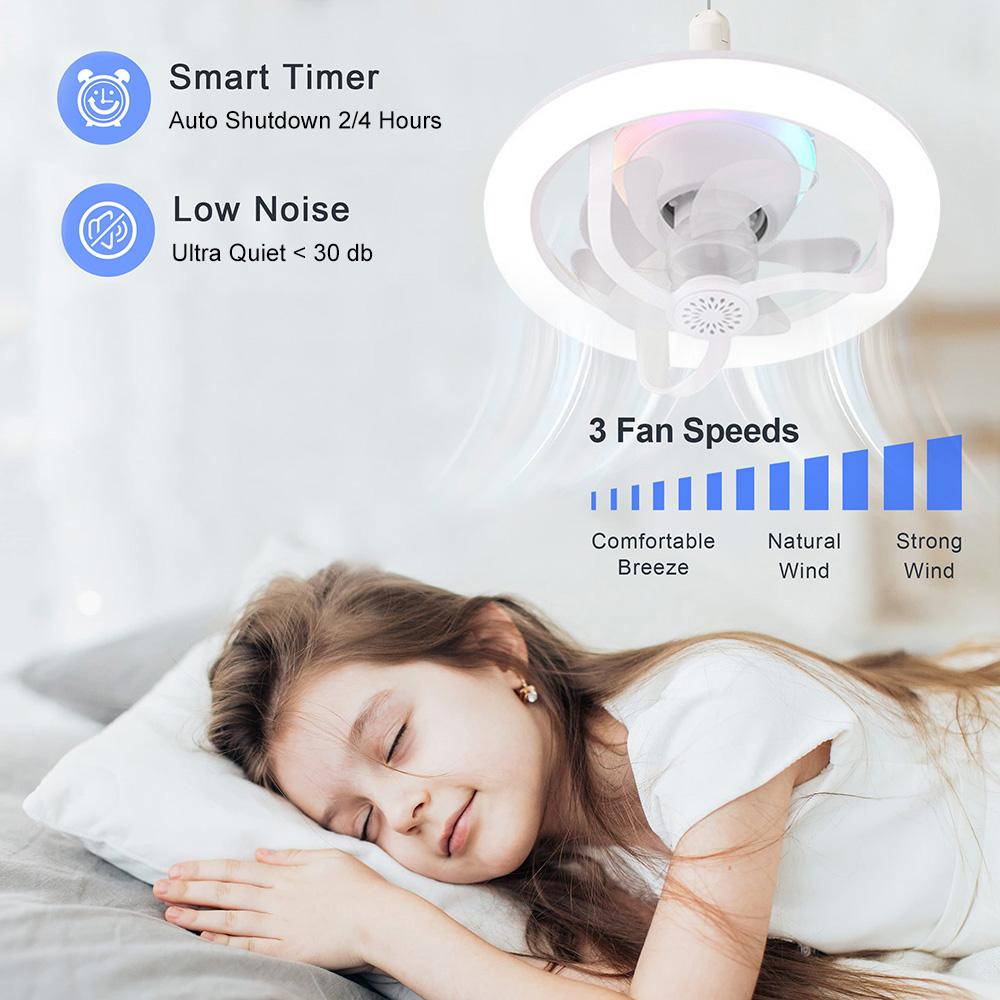 50W Ceiling Fan with Light E27 Converter Base Ventilator LED Lamp Fan w/Remote Control Smart Silent Fans for Bedroom Living Room