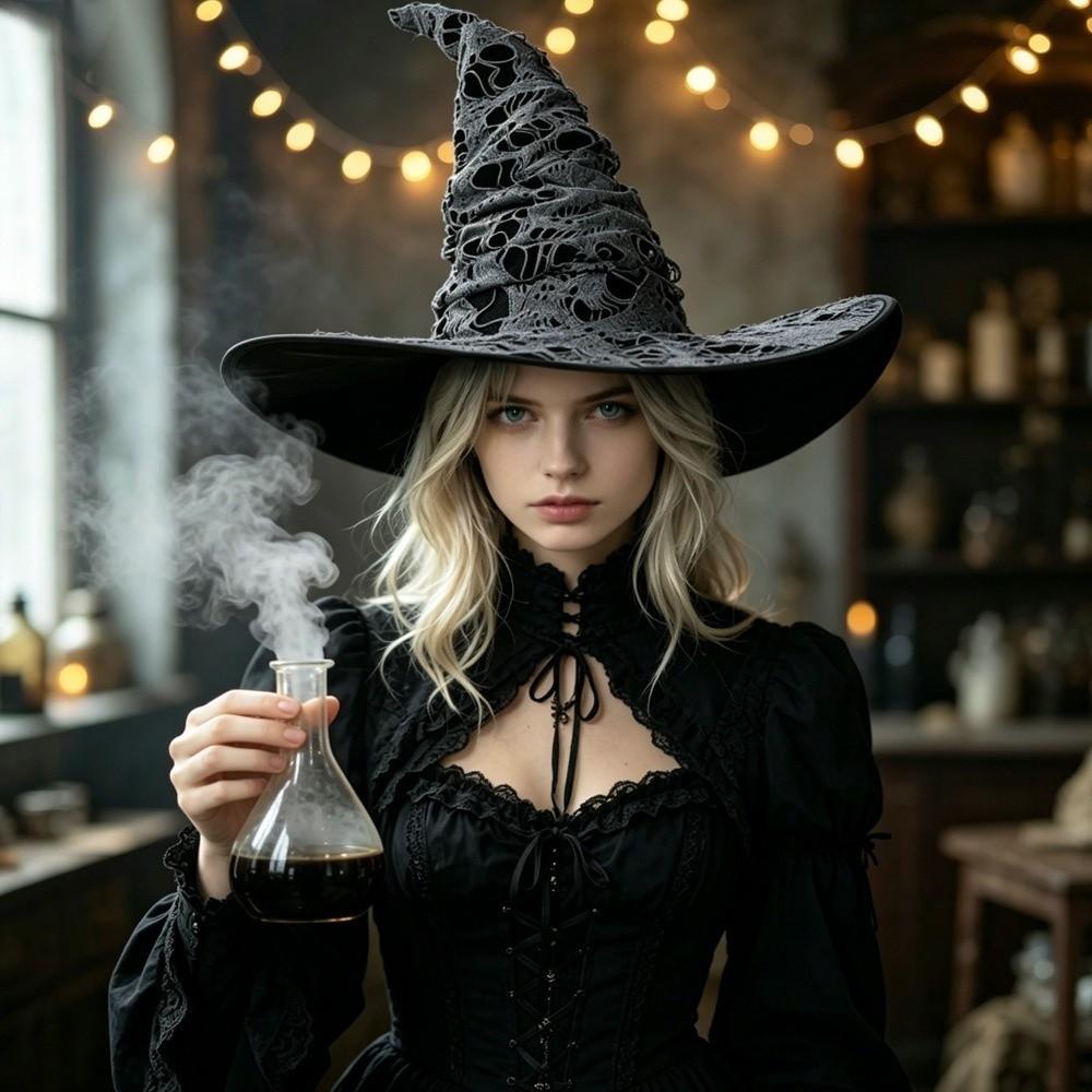 Gothic Halloween Wizard Hat Tall Pointed Cone Top Cosplay Witch Cap Cosplay Events