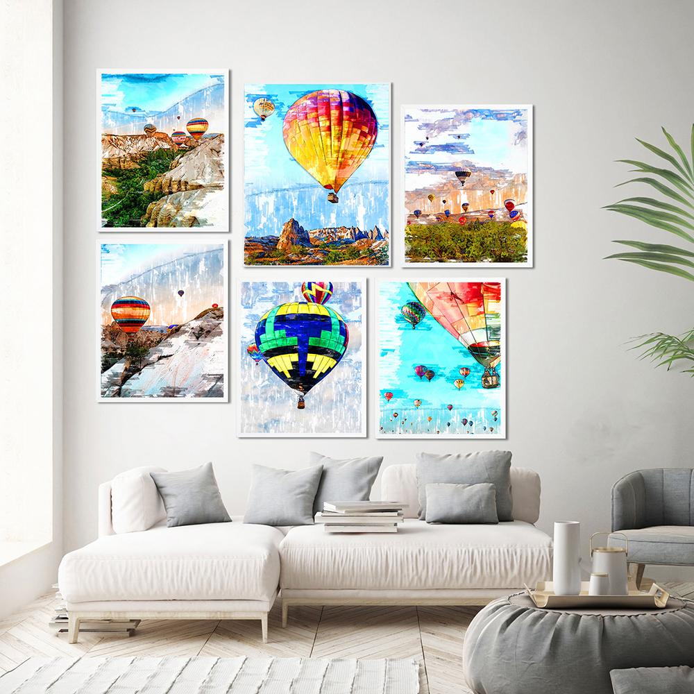 Abstract Colorful Hot Air Balloon Art Posters and Prints Canvas Paintings Wall Art Pictures for Living Room Decor (No Frame)