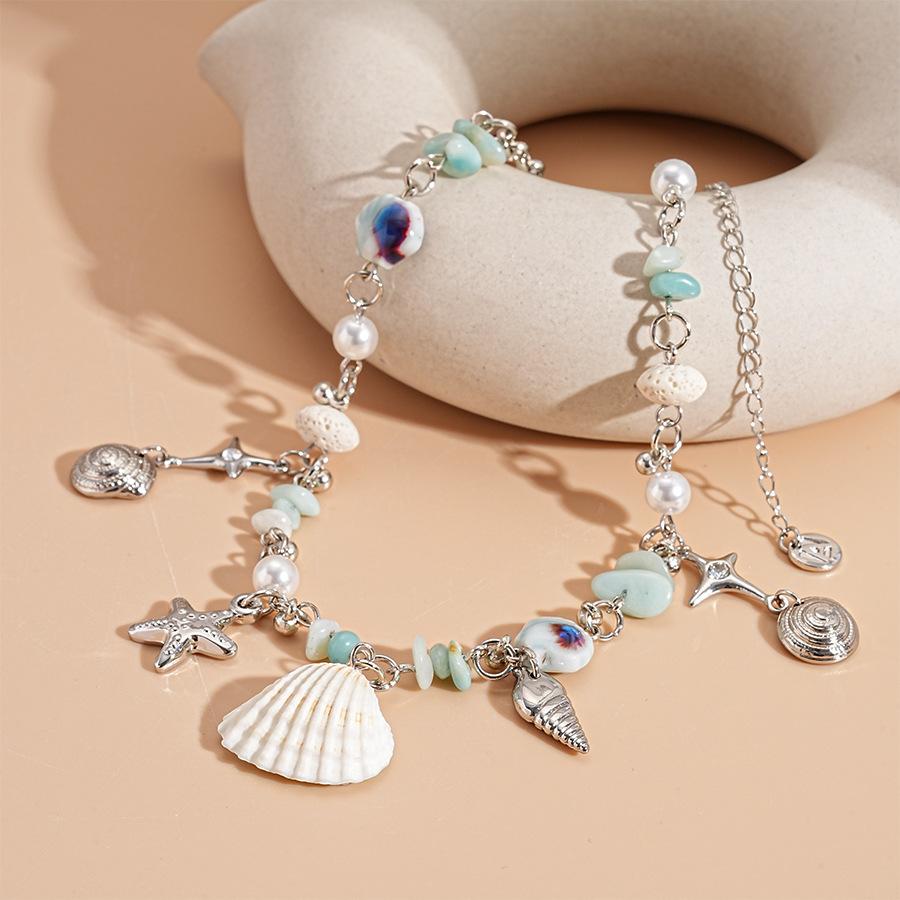 Seaside vacation style ceramic shell conch starfish pendant necklace niche item decoration