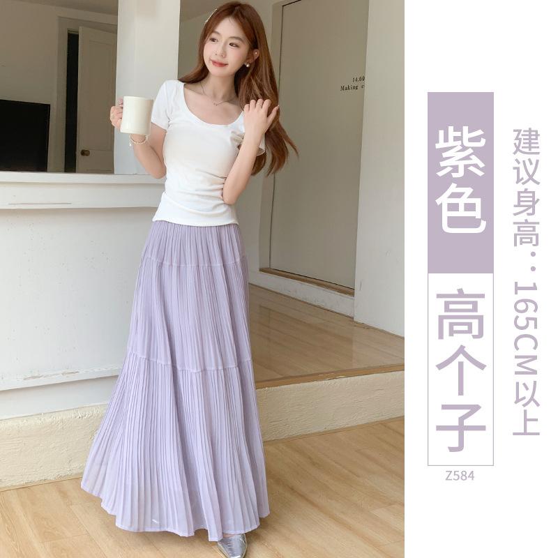 Purple skirt women's spring and autumn new gentle pleated long skirt Korean temperament a word umbrella skirt cake skirt