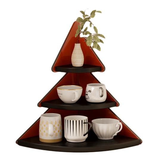 Corner Cup Holder Shelf 3-Tier Wood Kitchen Organizer for Mugs Coffee Cups Space-Saving Desktop Storage Rack for Countertop