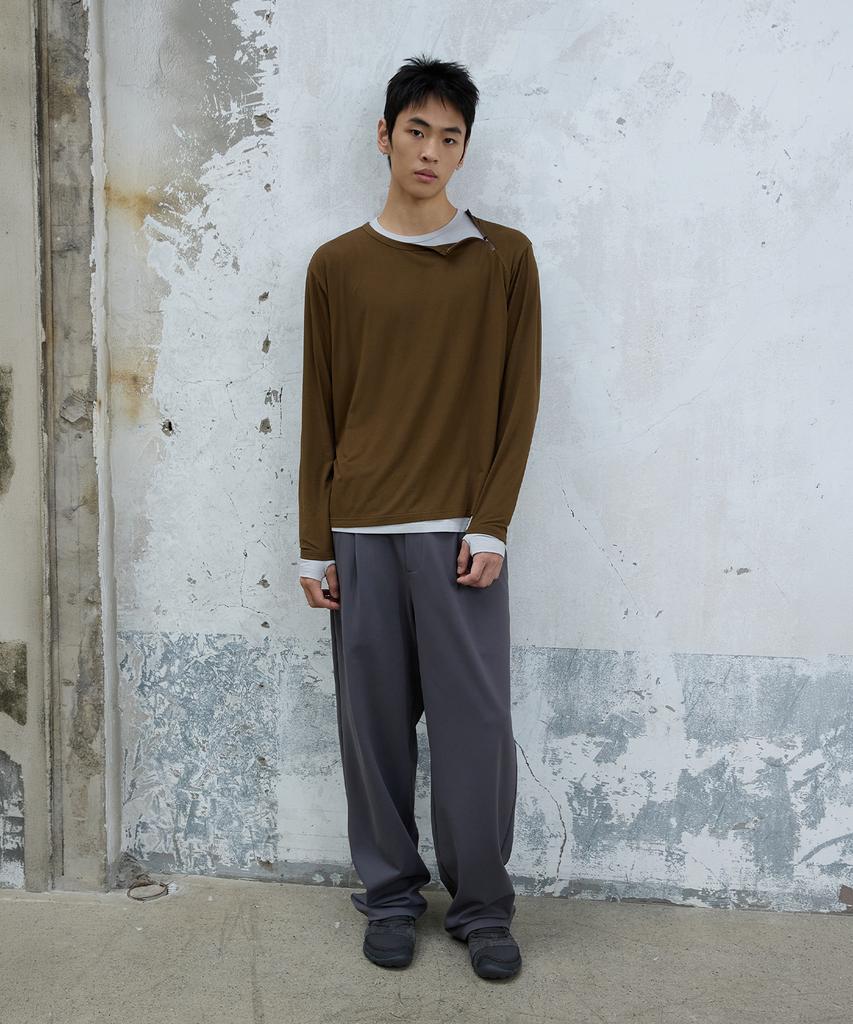 MICHIKO LONDON SPORTS Diagonal Layered Long Sleeve Khaki Brown