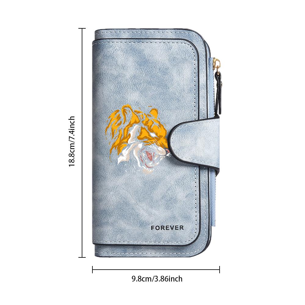 Tiger Pattern Leather Long Wallet Forever Card Holder Purse for Daily Use