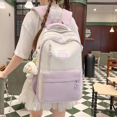 Large Capacity Schoolbag for Junior High School Students Contrast Color Women's Lightweight Backpack