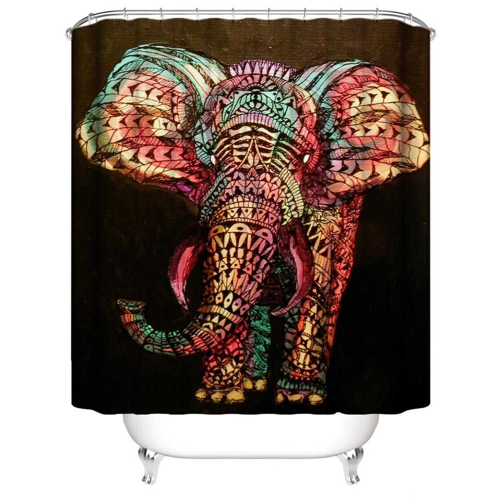 Colorful Elephant Shower Curtain Waterproof Washable Bathroom Decor With 3d Printing And Hooks