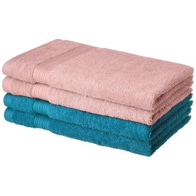 100% Cotton 4 Piece Hand Towel Set, 500 GSM (Turquoise Blue and Baby Pink)