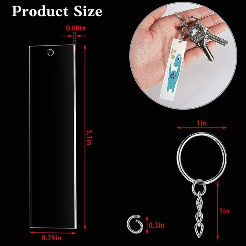 24/48x Rectangle Clear Acrylic Ornament Blanks Acrylic Keychain Blanks Set with Chain for DIY Project and Crafting