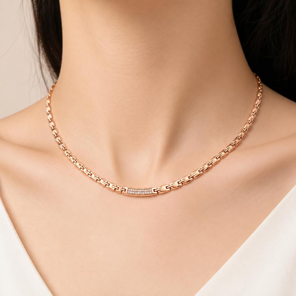 Germanium Necklace for Pure Germanium Rose 48cm [GERORA] 43-bead High-Purity 99.99% Women, Zircon, Fashionable, Necklace, Gold,
