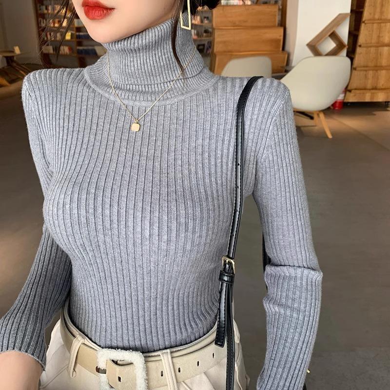Solid Half High Collar Base Pullover Sweater for Women Autumn and Winter New Knitted Sweaters Long Sleeve Slim Fit Casual Woman Jumpers Tops 25055