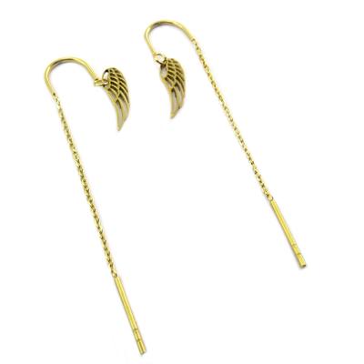 [P7767] - Designer Steel Earrings 'Les Ailes d'Ange' Gold - 13x4 Mm