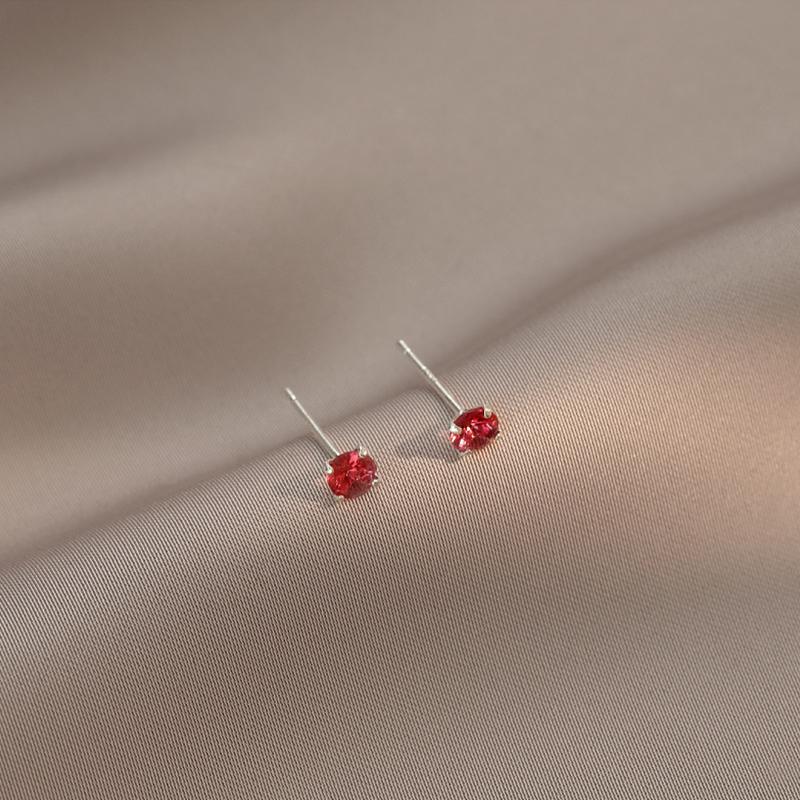 Real 925 Sterling Silver Round Zircon Stud Earrings For Women Classic Fine Jewelry Minimalist Ear Piercing Accessories