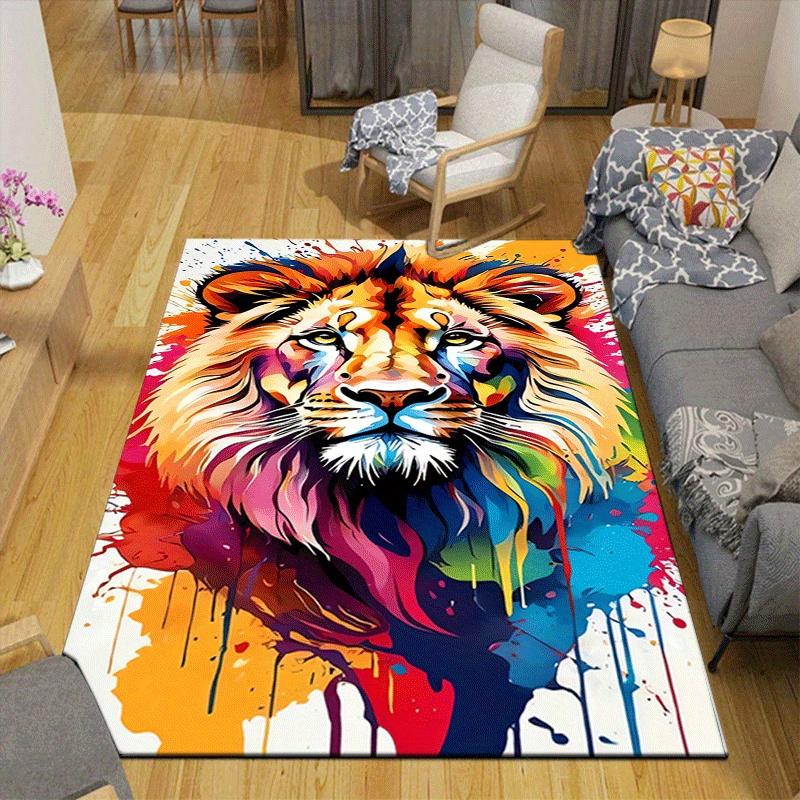1pc Serious Lion Print Design Area Rug - Soft, Anti-Slip, and Durable Gaming Room Decor for Bedroom
