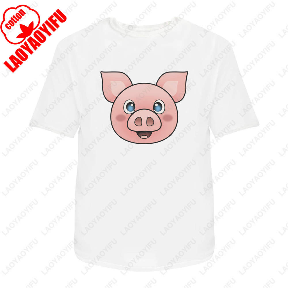 Happy Pig Face Mens Womens Cotton TShirts Summer Oneck Womens Print T Shirt Classic Simple Cartoon Kawaii Style Tee