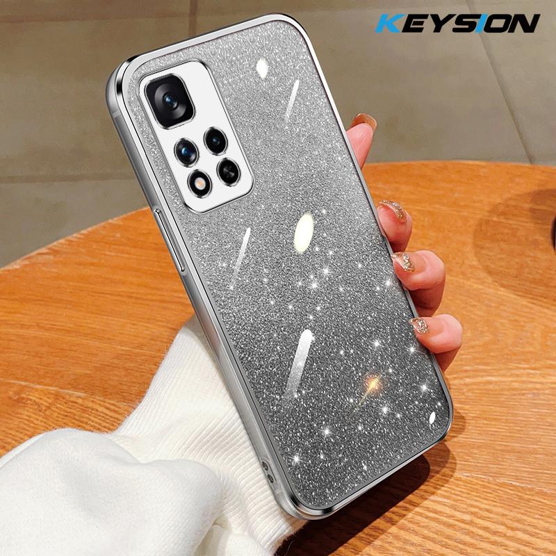 KEYSION Luxury Plating Glitter Phone Case for Redmi Note 11 Pro 11S 5G 11 Pro+ 5G Transparent Soft TPU Shockproof Cover