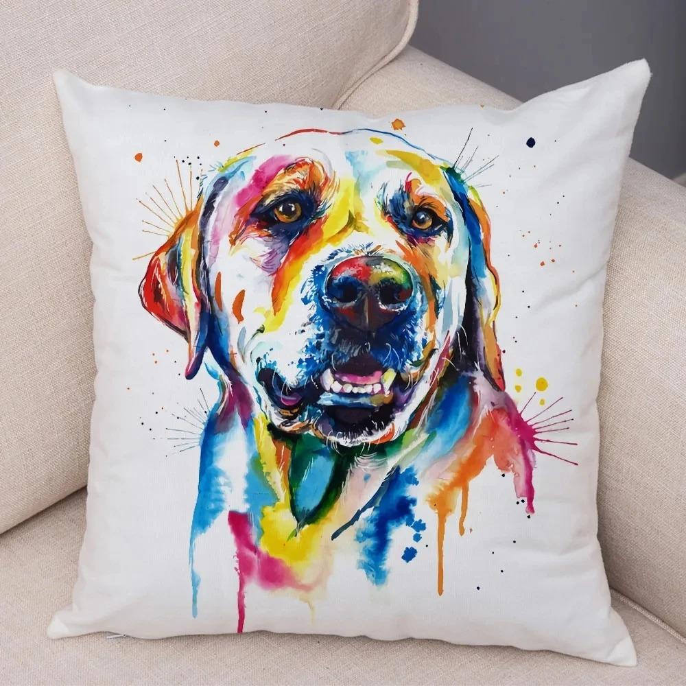 Cute Watercolor Pet Dog Pattern Pillowcase Car Ornaments Office Living Room Sofa Home Pillowcase