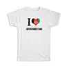Gift T-Shirt : I Love Afghanistan Heart Flag Country Crest Afghan Expat