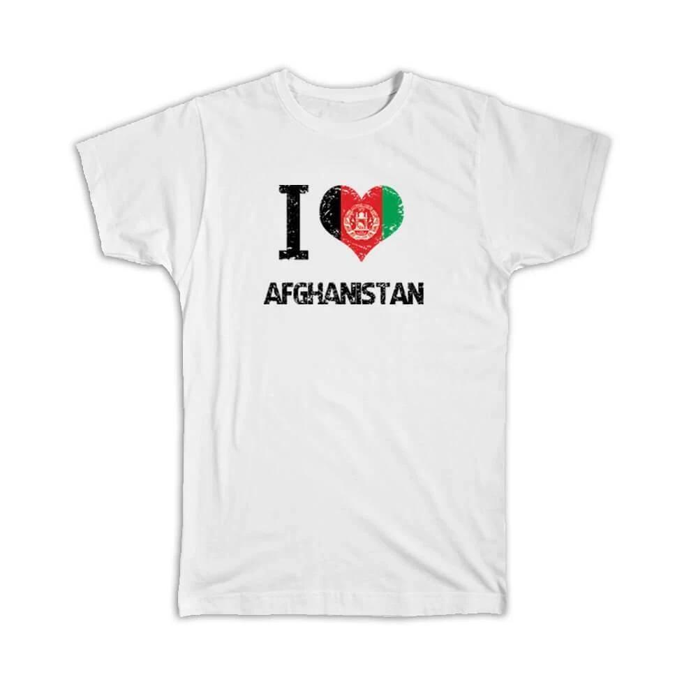 Gift T-Shirt : I Love Afghanistan Heart Flag Country Crest Afghan Expat 3XL