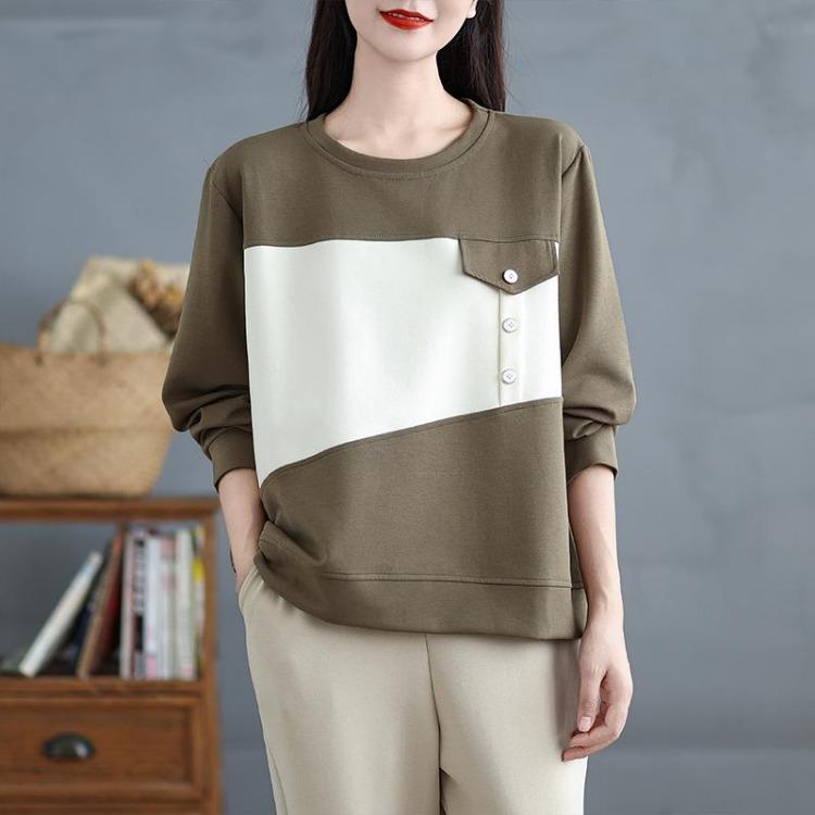 

Новая Осенняя Хлопковая Футболка Большого Размера Женская Свободная Оверсайз С Длинным Рукавом Пуловер Базовые Модные Топы Футболки L дубильная кора