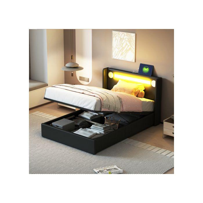 Lit D'enfant - MUVOE - 90x200 - Bluetooth - USB - Rangement Hydraulique