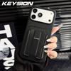 KEYSION Stoßfeste Handyhülle für iPhone 13 14 15 Pro Max 14 15 Plus Silikon+PC Kartensteckplatz Halter Tasche Ständer Rückseite
