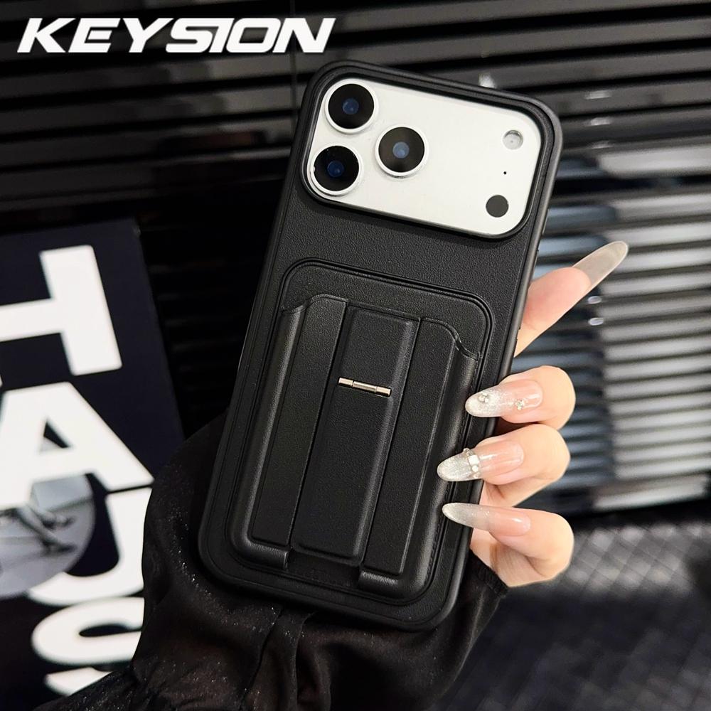 KEYSION Stoßfeste Handyhülle für iPhone 13 14 15 Pro Max 14 15 Plus Silikon+PC Kartensteckplatz Halter Tasche Ständer Rückseite