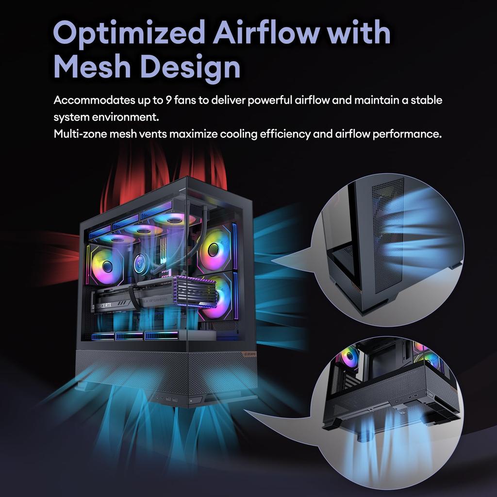 Okinos Aqua 6 Infinity Black PC Case: A Pillarless ATX-compatible PC Case with 3 ARGB Fans Included As Standard. (OKINOS AQUA 6 Infinity Mid-Tower