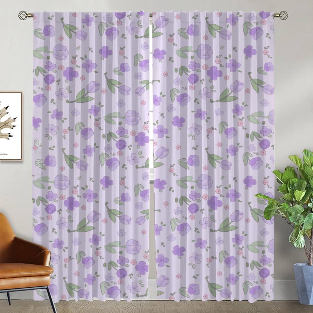 Dekoracja Halloween Kwiatowe Zasłony Kuchenne do Salonu Zasłona Tiul do Sypialni Zasłony Przeciw Komarom 2 Sztuki Przegroda