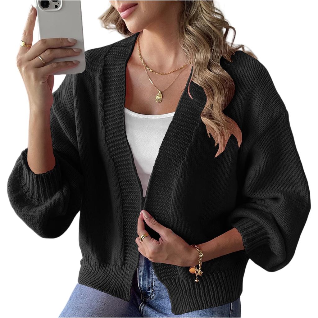 Women's Solid Color Knitted Sweater With Sleeves,casual Sweater Jacket