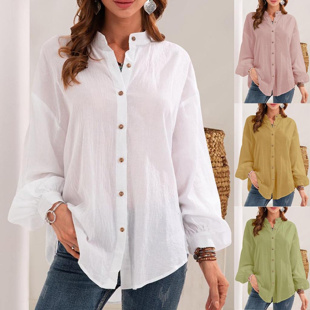 Dámské jarní a letní nové košile s dlouhým rukávem, bavlněno-lněné košile, karkasy a další dámské oblečení