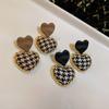 JMXD-Vintage Plaid Love Stud Earrings Girl Simple Temperament Plaid Earrings Houndstooth Heart Shape
