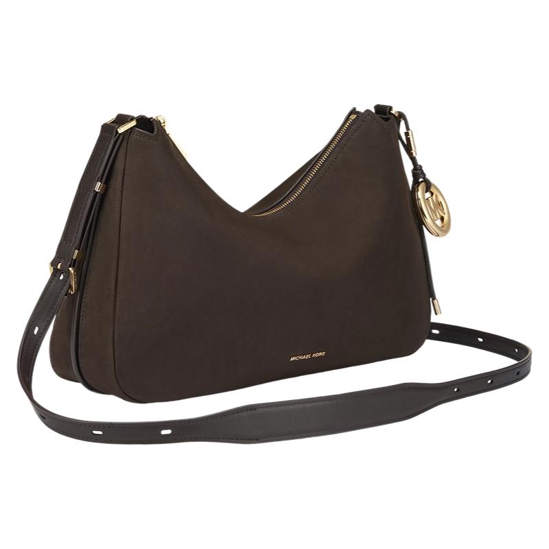 Michael Kors Nolita Brand Logo Suede Hobo Bag Women Shoulder Bag Chocolate 30F5GY5M2L-CHOCOLATE