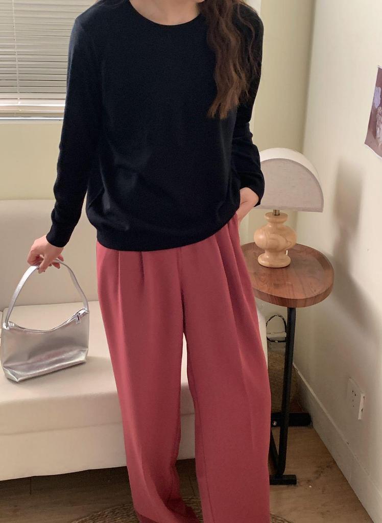 2026 Women's Fine Wool Round Neck Long Sleeve Loose Sweater for Autumn/Winter