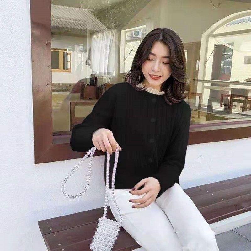 Kadın Kısa Hırka Kore Örgü Süveter Sonbahar ve Kış Giyimi İçin Yumuşak ve Şık