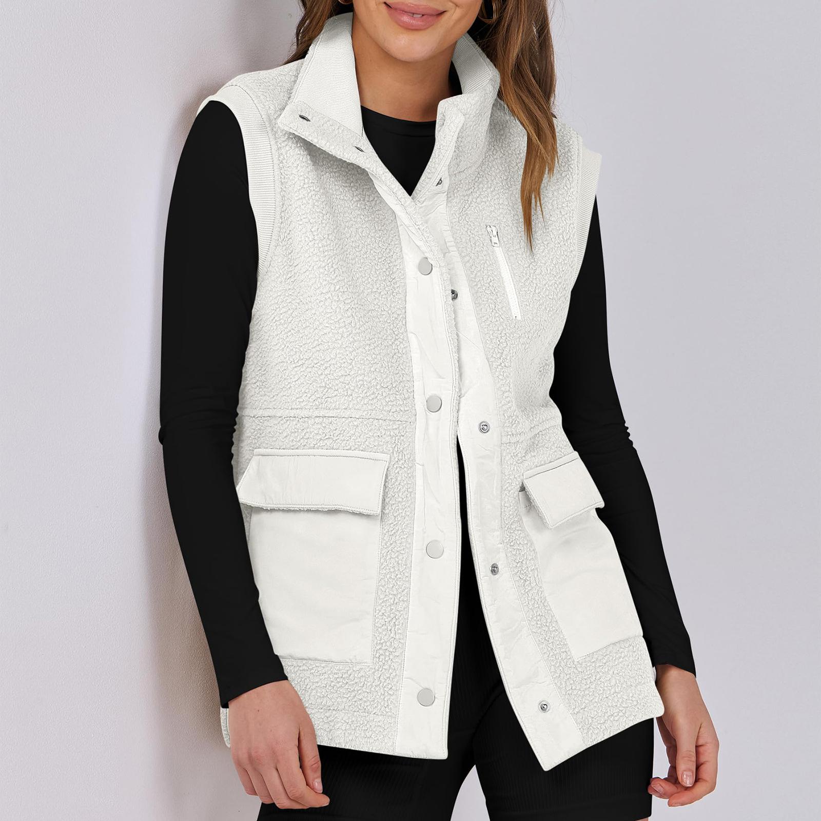 

Женский лоскутный безрукавный жилет из овечьей шерсти, повседневный, универсальный, теплый XL белый