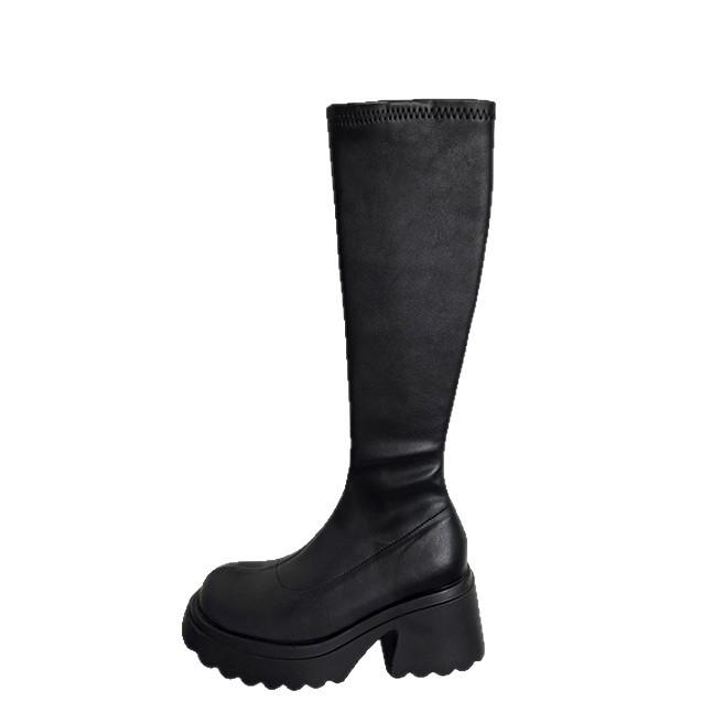 Thick-soled Small Long Boots Women's 2025 New Spice Girl Heightening Elastic Thin Boots Small Tube Circumference Tall Knight Boots