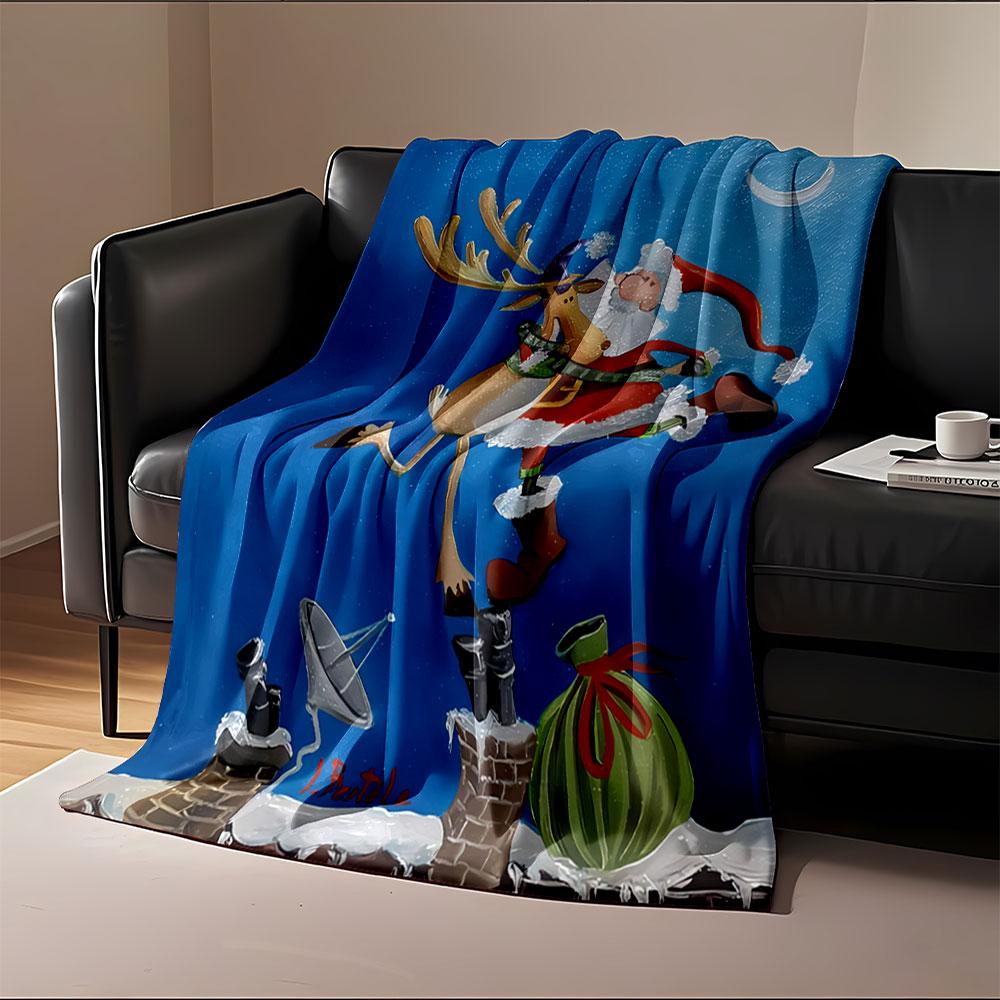 Santa and Reindeer Fun Art for all seasons blanket lunch break throw gift