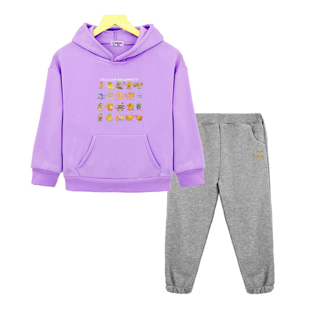 boys girls Hooded Sets Italian Brainrot Autumn Anime hoodie Fleece Sweatshirt Jacket 2pcs pullover+Pants kids boutique clothes